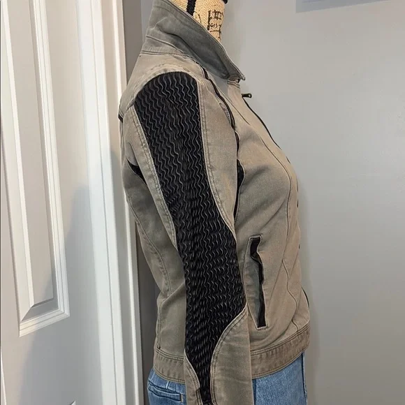 Blank NYC Olive Grey and Black Moto Jacket with Fitted Silhouette - Picture 10 of 16